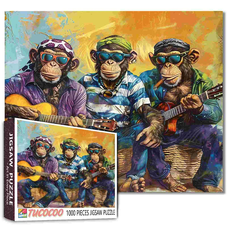 tucocoo-jigsaw-puzzles-schimpansen-gitarre-puzzle-1000-teile-tiere image 1