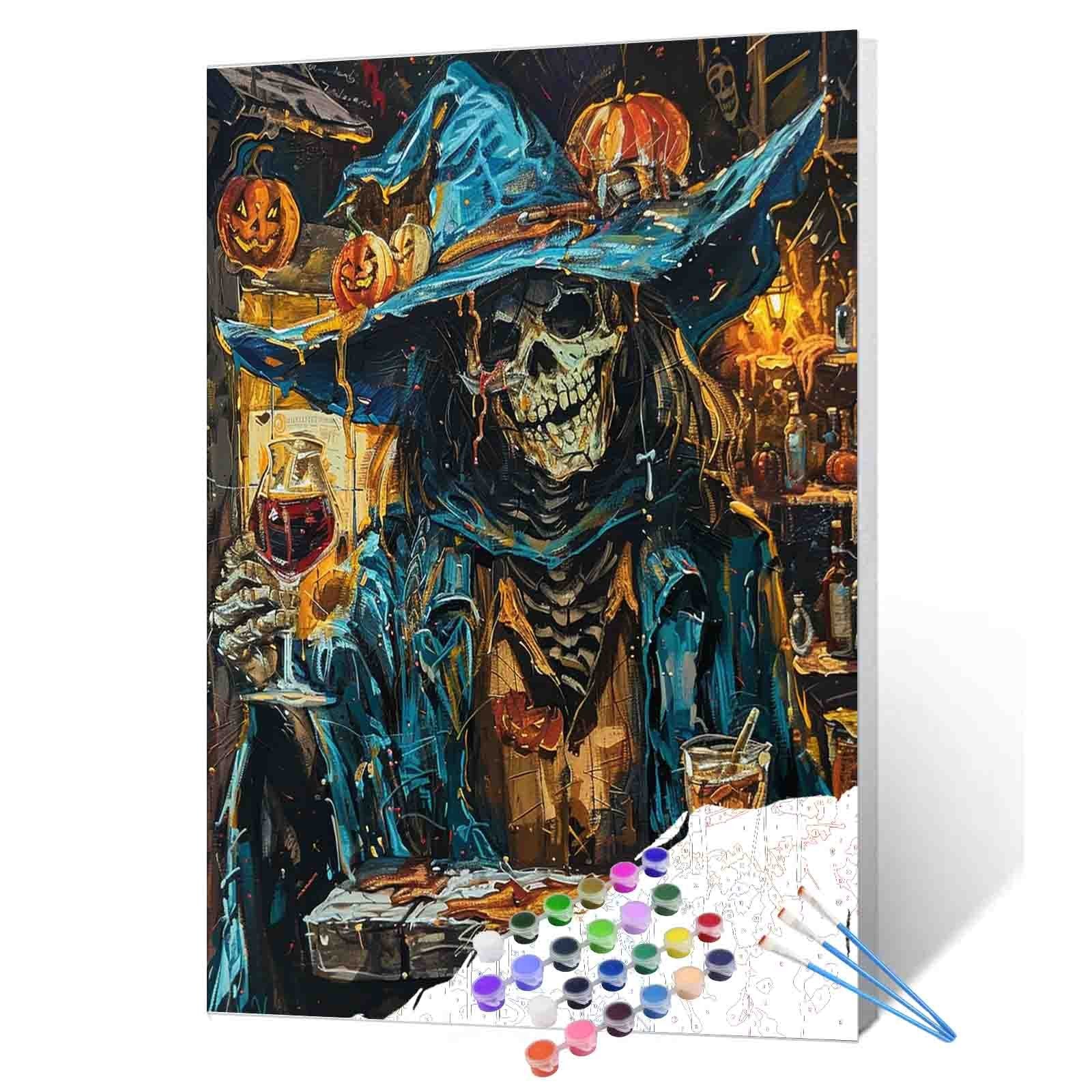 tucocoo-paint-by-numbers-pumpkin-tavern-skeleton-malen-nach-zahlen-ohne-rahmen image 1