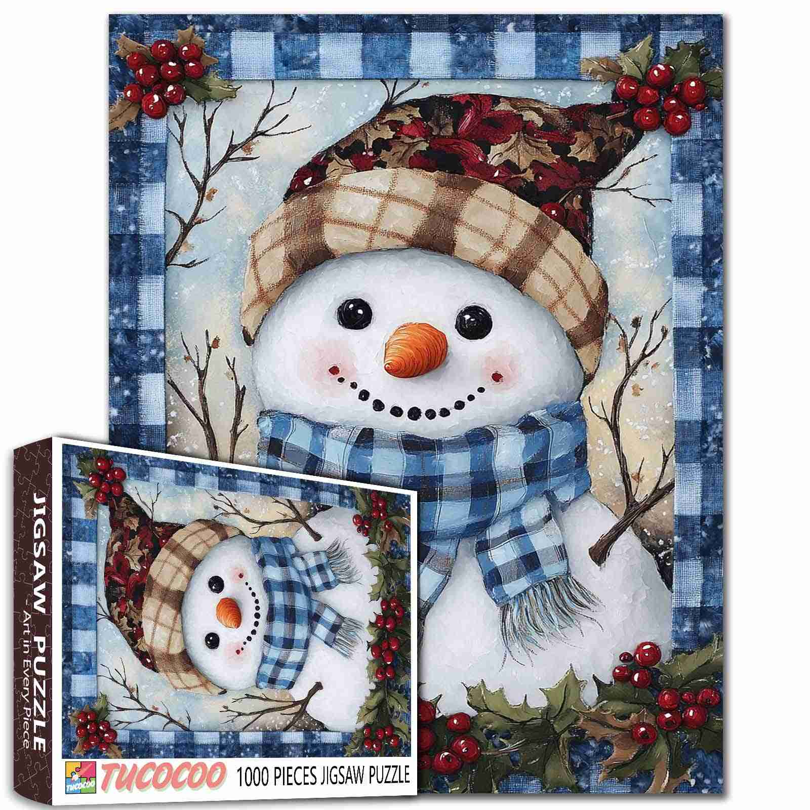 tucocoo-plaid-scarf-snowman-puzzle-1000-teile-weihnachten image 1