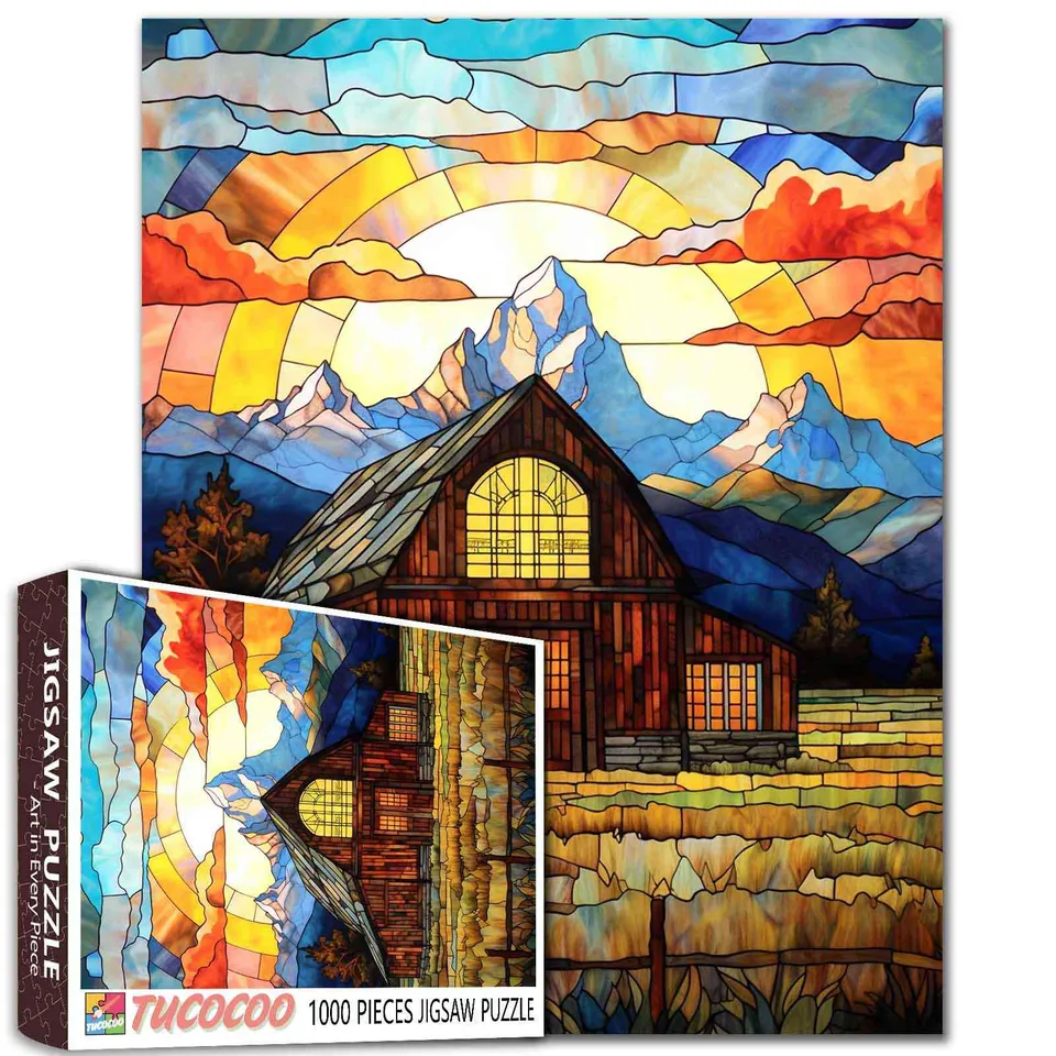 tucocoo-stained-glass-mountain-barn-puzzle-1000-teile-landschaft image 1
