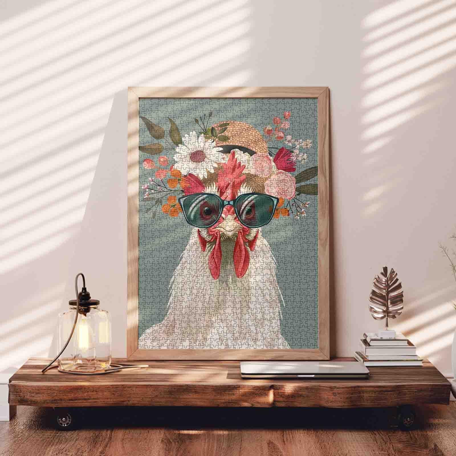 tucocoo-jigsaw-puzzles-rooster-wear-shades-straw-hat-puzzle-1000-teile image 3