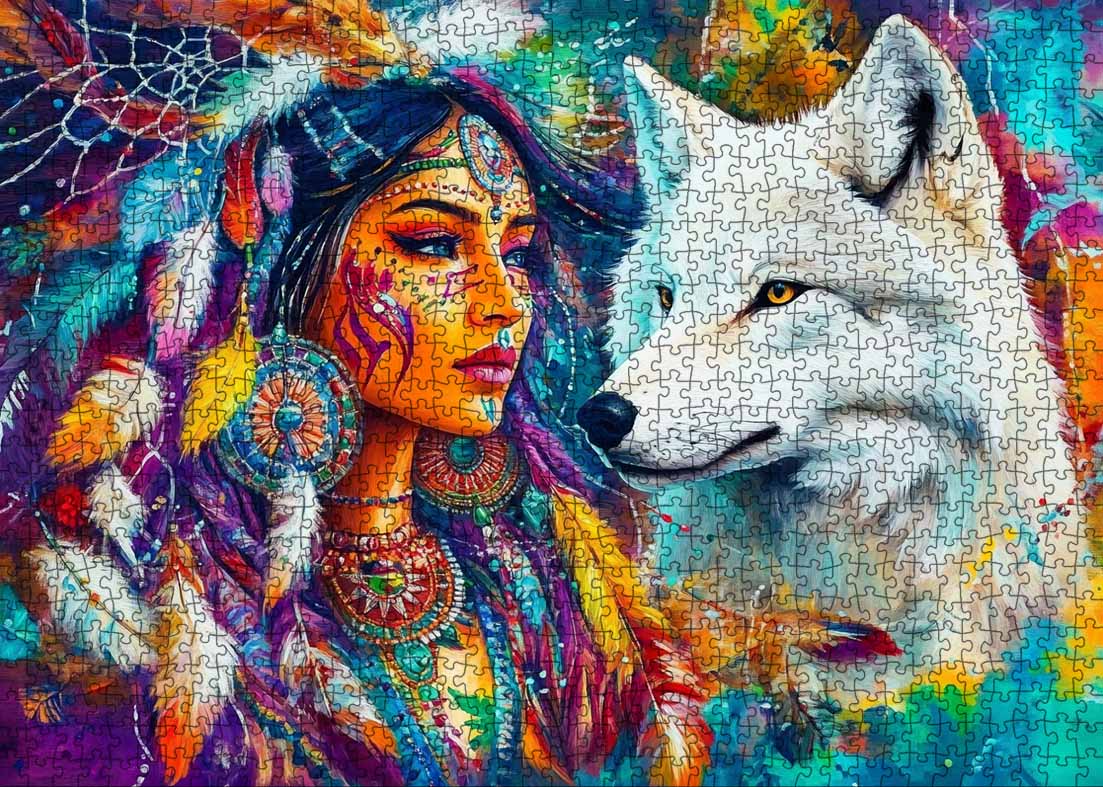 tucocoo-wild-spirit-indian-woman-with-wolf-puzzle-1000-teile image 2