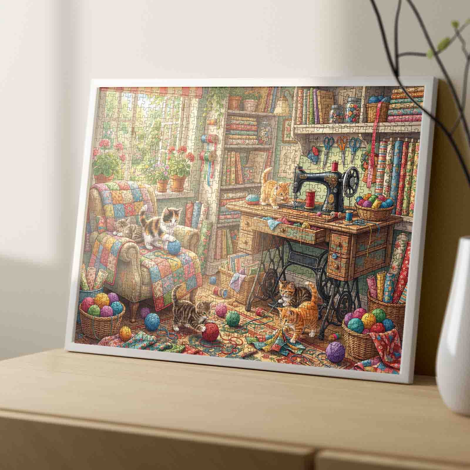 tucocoo-jigsaw-cozy-sewing-room-kittens-puzzle-1000-teile-katzen image 4