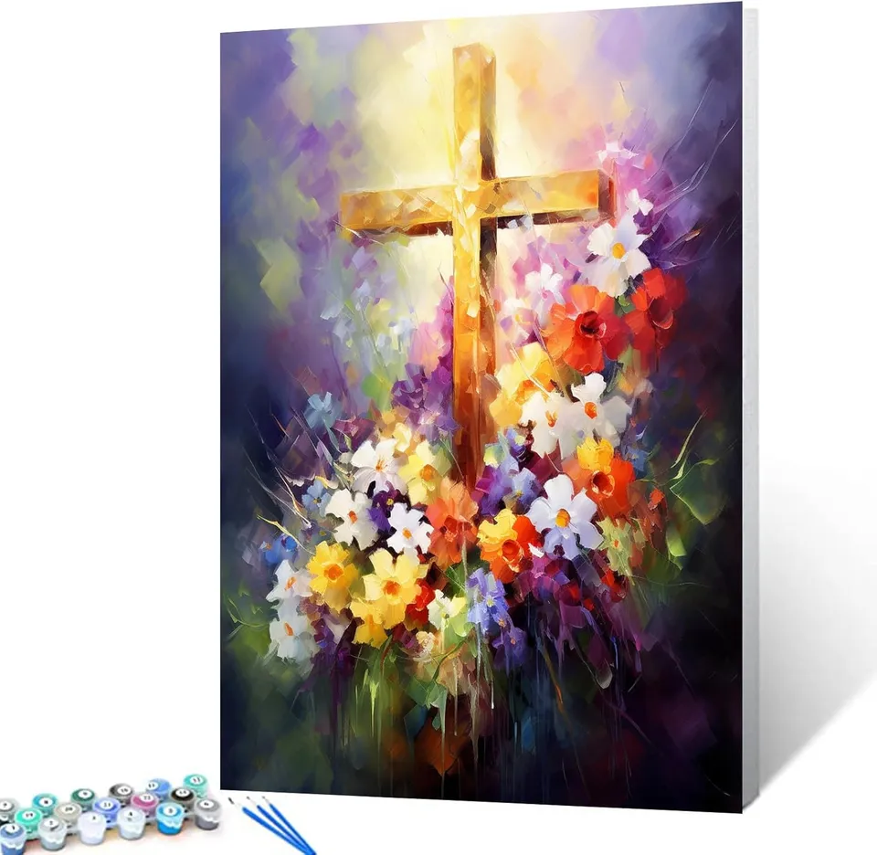 tucocoo-paint-by-numbers-cross-among-flowers-malset-40x50 image 1