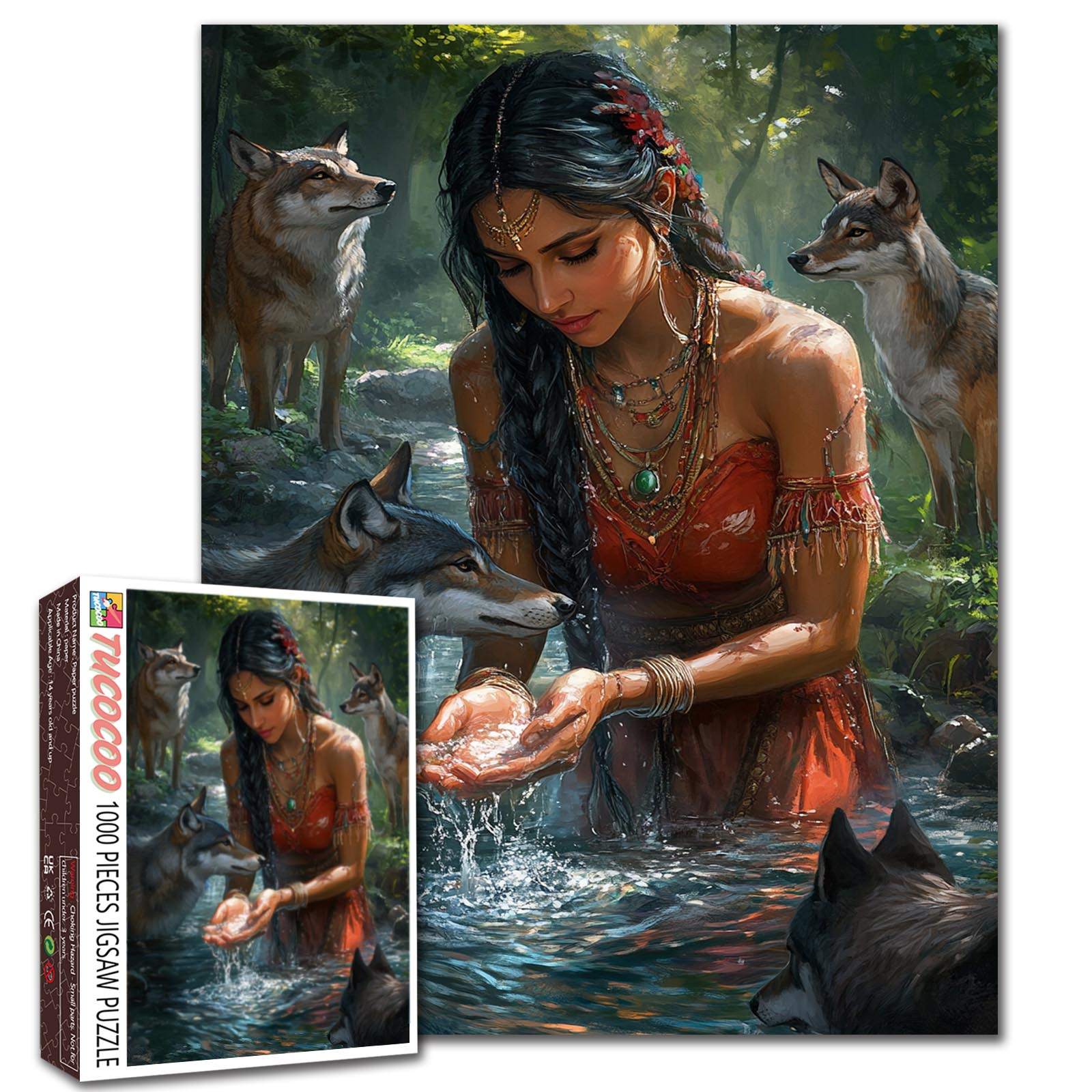 tucocoo-mystic-forest-woman-wolves-puzzle-1000-teile-wald image 1