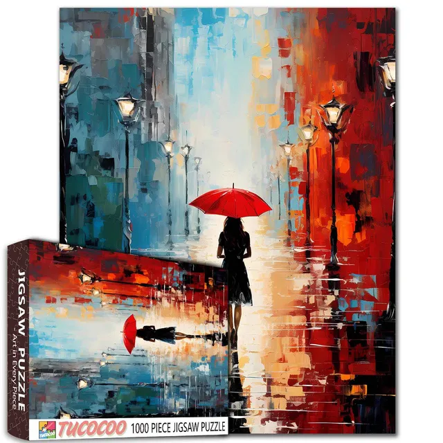 tucocoo-red-umbrella-puzzle-1000-teile-regen-motiv image 1