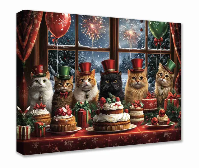 tucocoo-festive-cats-top-hats-leinwandbild-40x50-cm image 1