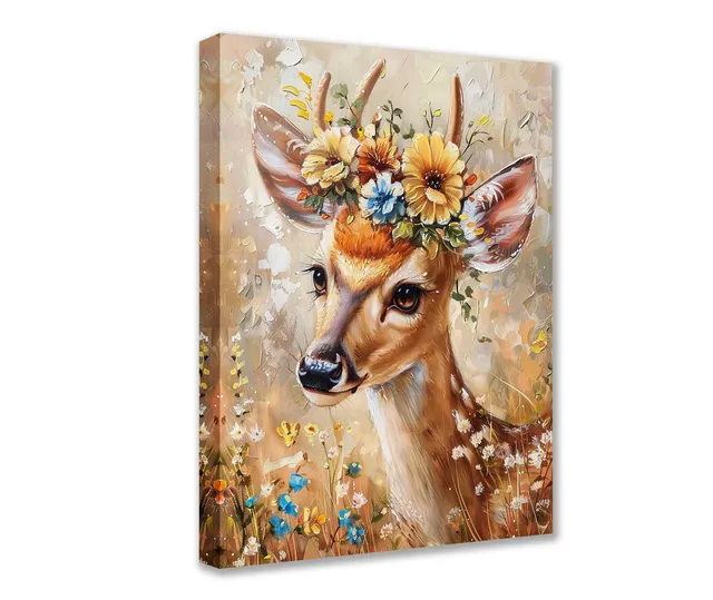 tucocoo-hirsch-mit-blumenkranz-leinwandbild-30x40cm-natur image 1