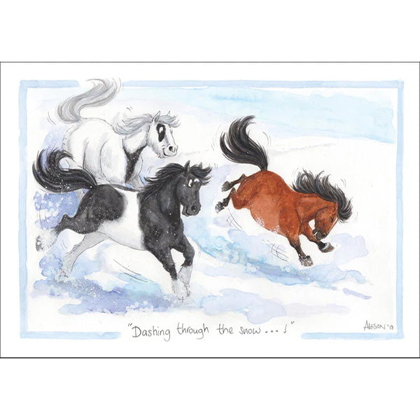 otter-house-christmas-weihnachtskarte-dashing-through-the-snow-pferd image 1