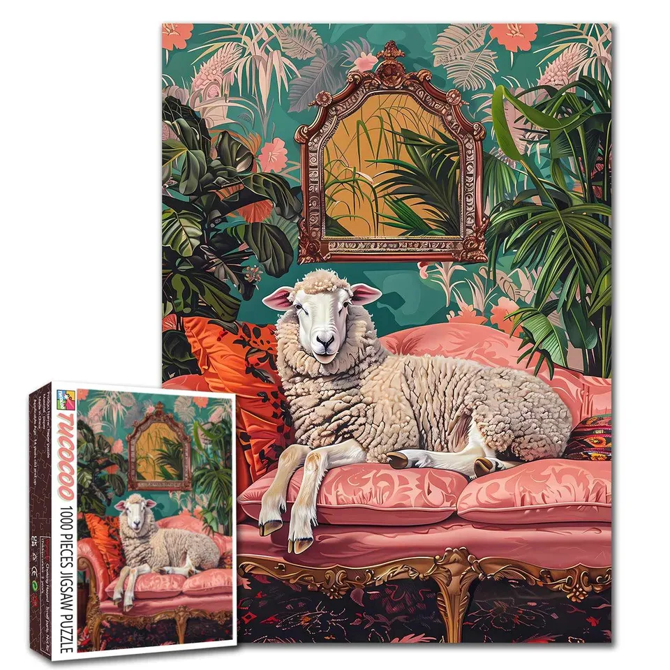 tucocoo-elegant-sheep-tropical-lounge-puzzle-1000-teile-tiere image 1