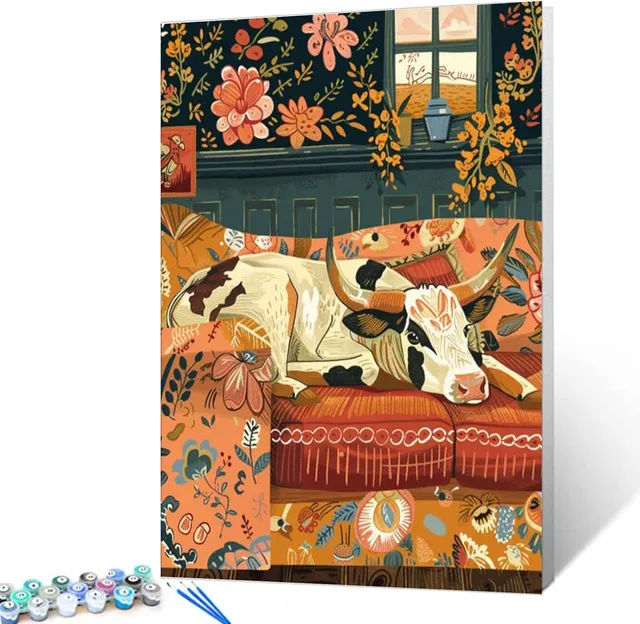 tucocoo-leisure-cow-laying-on-sofa-malen-nach-zahlen-40x50 image 1