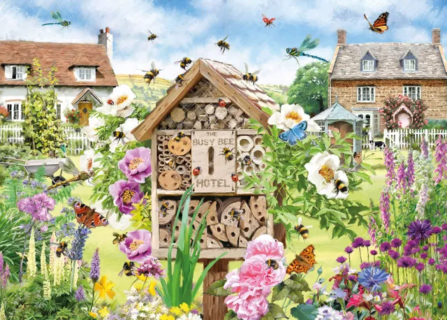 otter-house-busy-bee-hotel-puzzle-1000-teile-bienen-blumen-rechteckig image 1