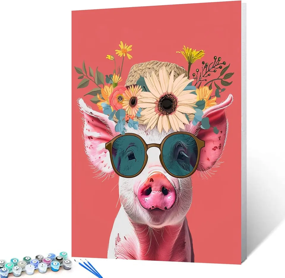 tucocoo-paint-by-numbers-schwein-sonnenbrille-malset-40x50 image 1