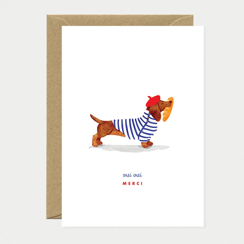 all-the-ways-to-say-oui-oui-merci-dankeskarte-dackel-a6 image 1