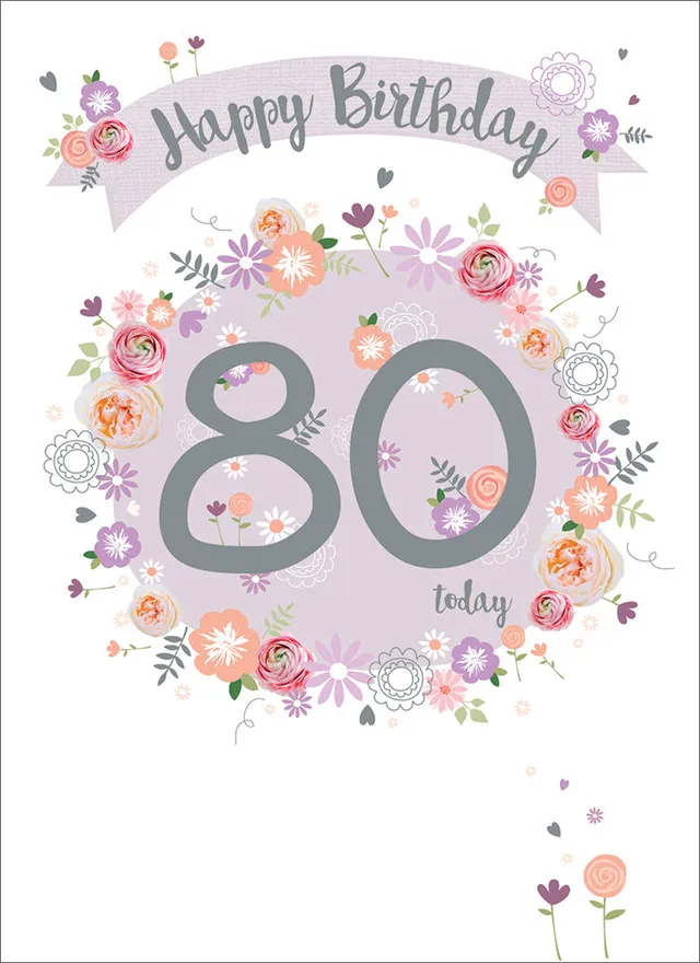 otter-house-80-floral-banner-geburtstagskarte-zahl-80 image 1