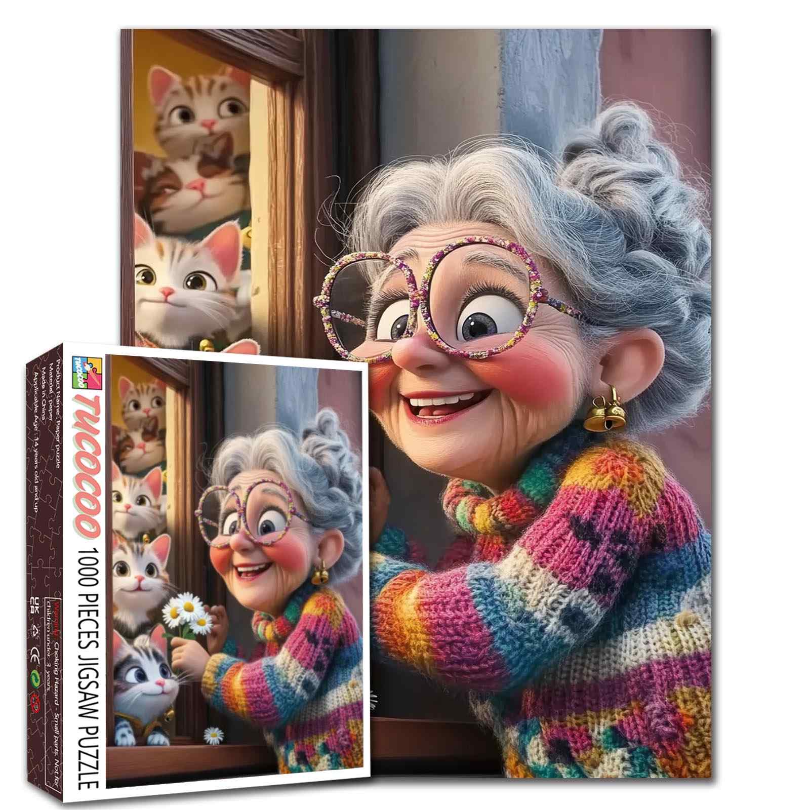 tucocoo-jigsaw-grandma-and-kittens-puzzle-1000-teile-katzen image 1