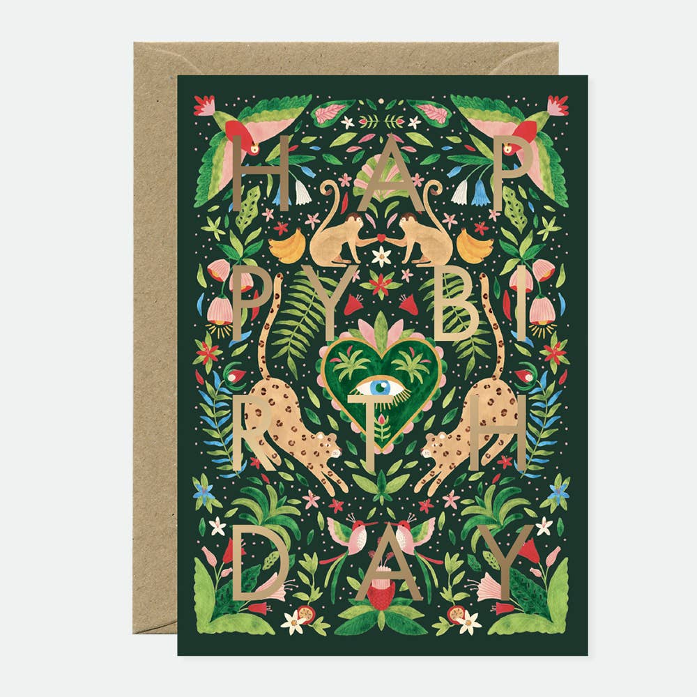 all-the-ways-to-say-green-jungle-bday-geburtstagskarte-goldfolie-a6 image 1