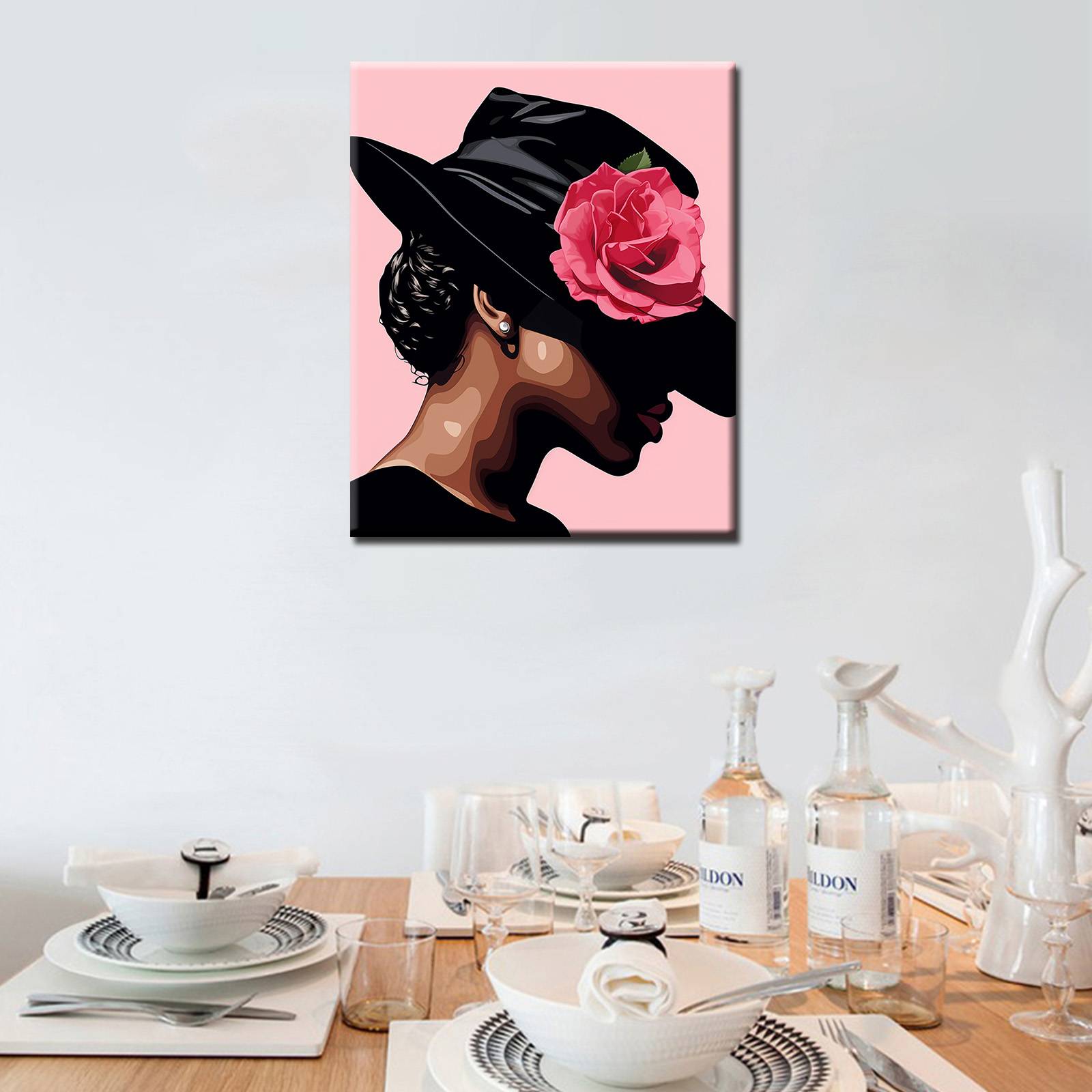 tucocoo-graceful-black-hat-floral-portrait-malen-nach-zahlen image 3