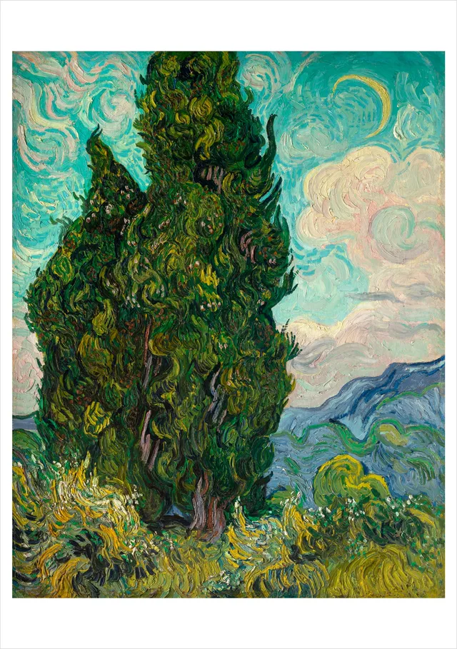 pomegranate-blank-notecards-van-gogh-cypresses-klappkarte image 1