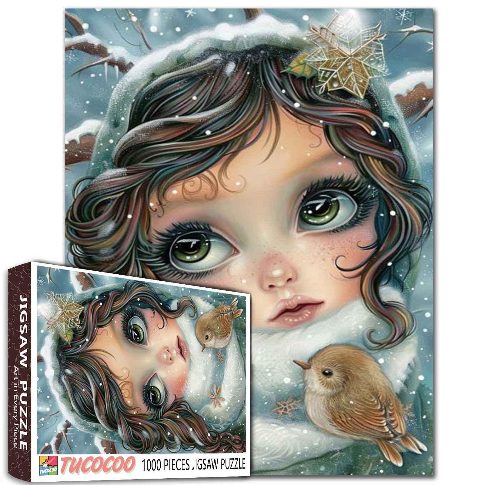 tucocoo-jigsaw-puzzles-snowy-girl-with-bird-puzzle-1000-teile-winter image 1