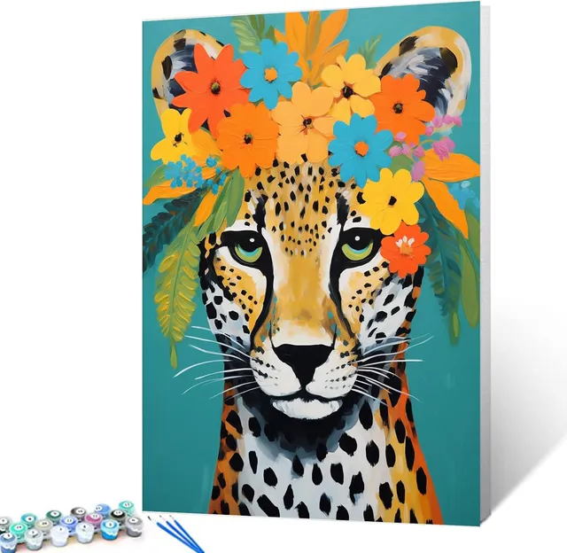 tucocoo-leopard-flower-crown-malen-nach-zahlen-40x50 image 1