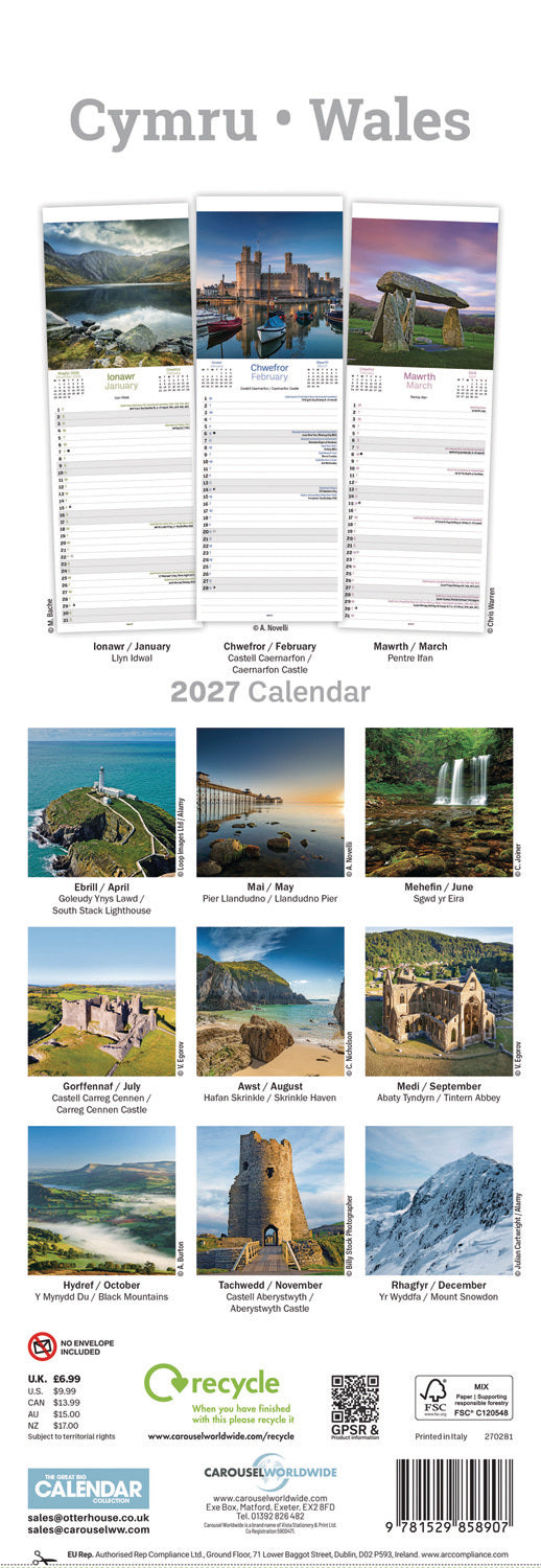 otter-house-calendars-wales-slim-kalender-2027-schmal-wales image 2