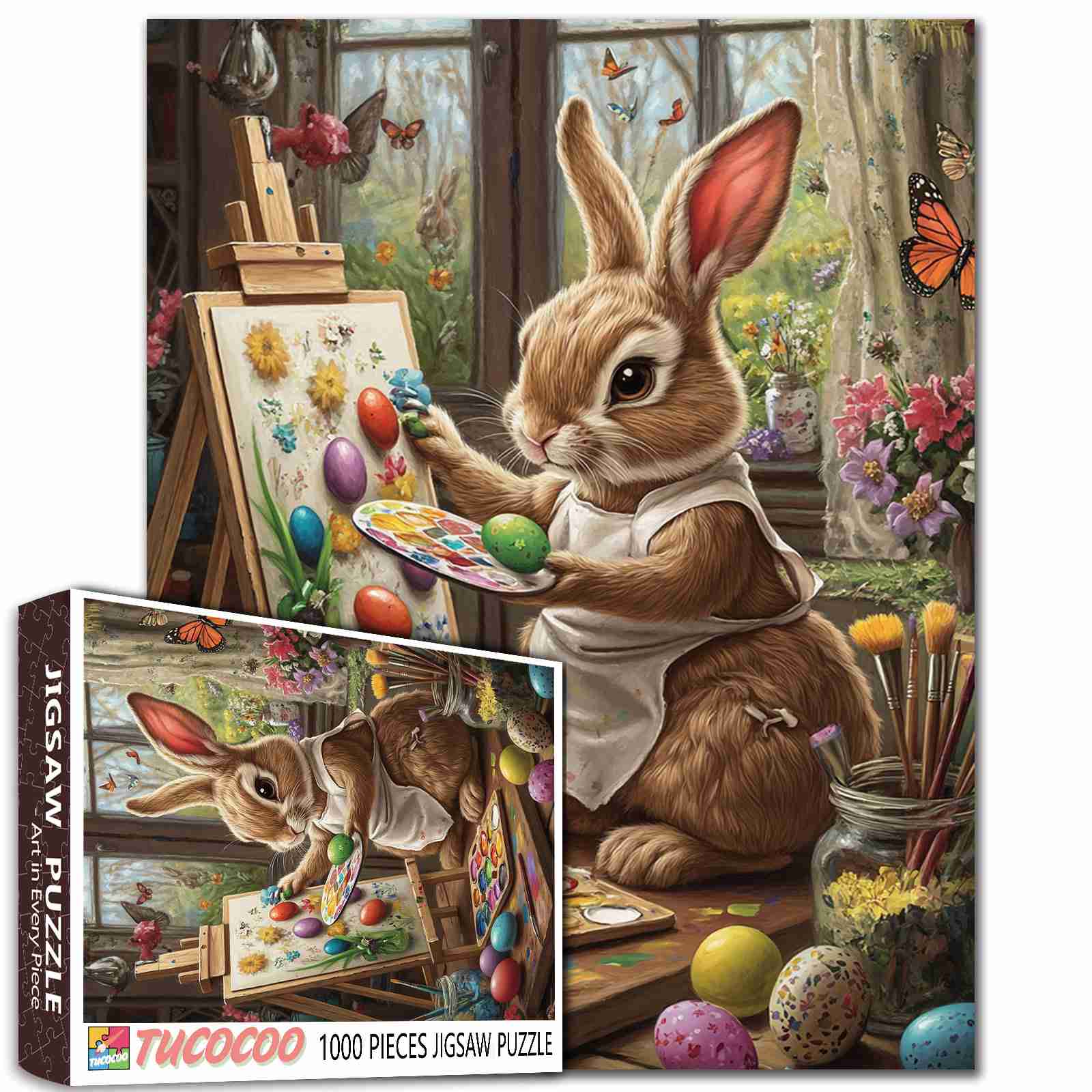 tucocoo-easter-bunny-painting-eggs-puzzle-1000-teile-osterhase image 1
