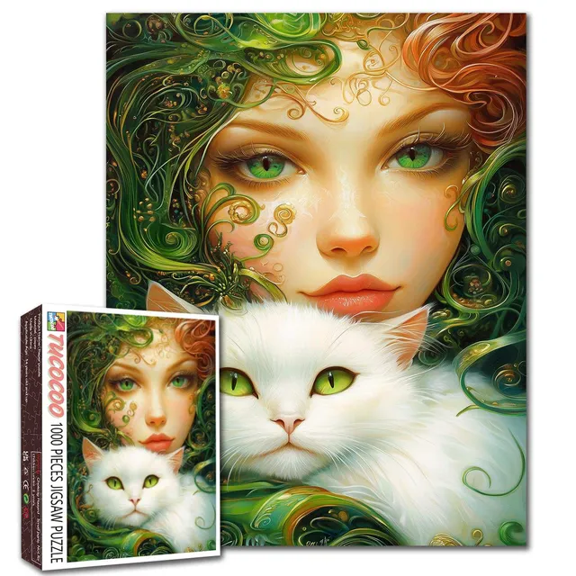 tucocoo-emerald-muse-with-white-cat-puzzle-1000-teile image 1