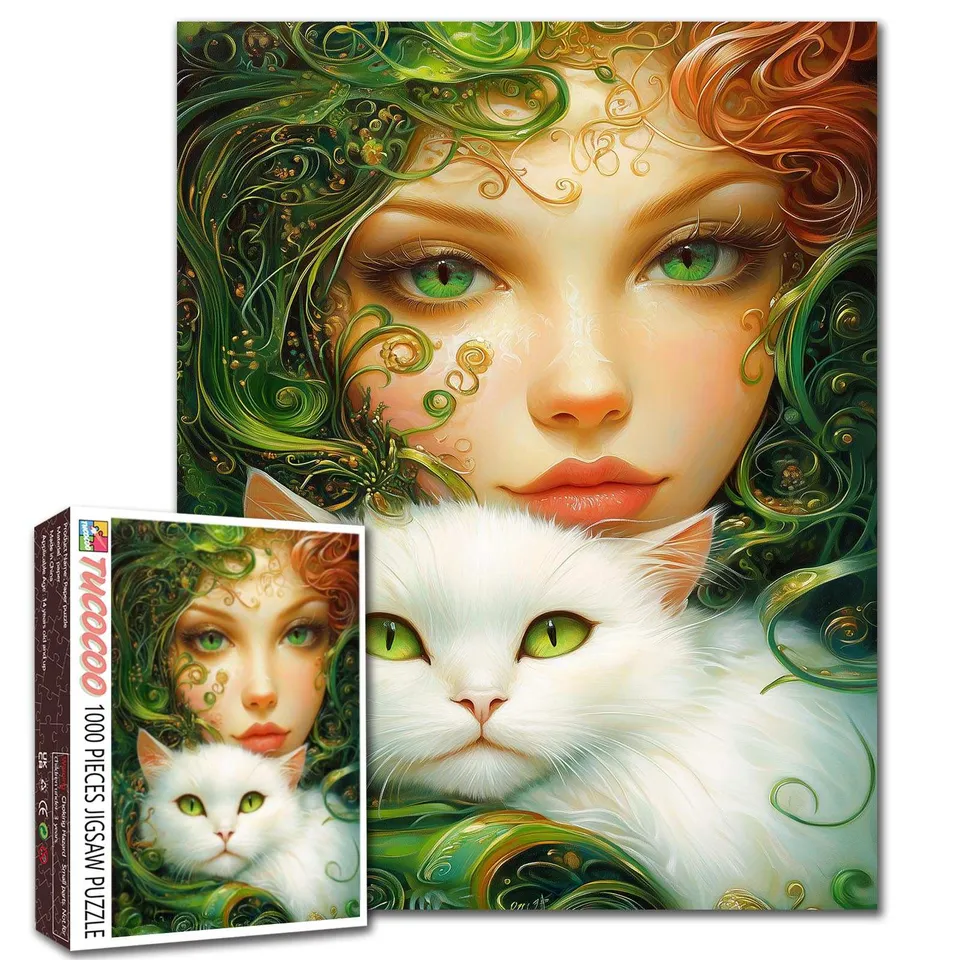 tucocoo-emerald-muse-with-white-cat-puzzle-1000-teile image 1