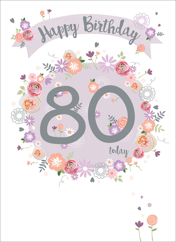 otter-house-80-floral-banner-geburtstagskarte-zahl-80 image 1