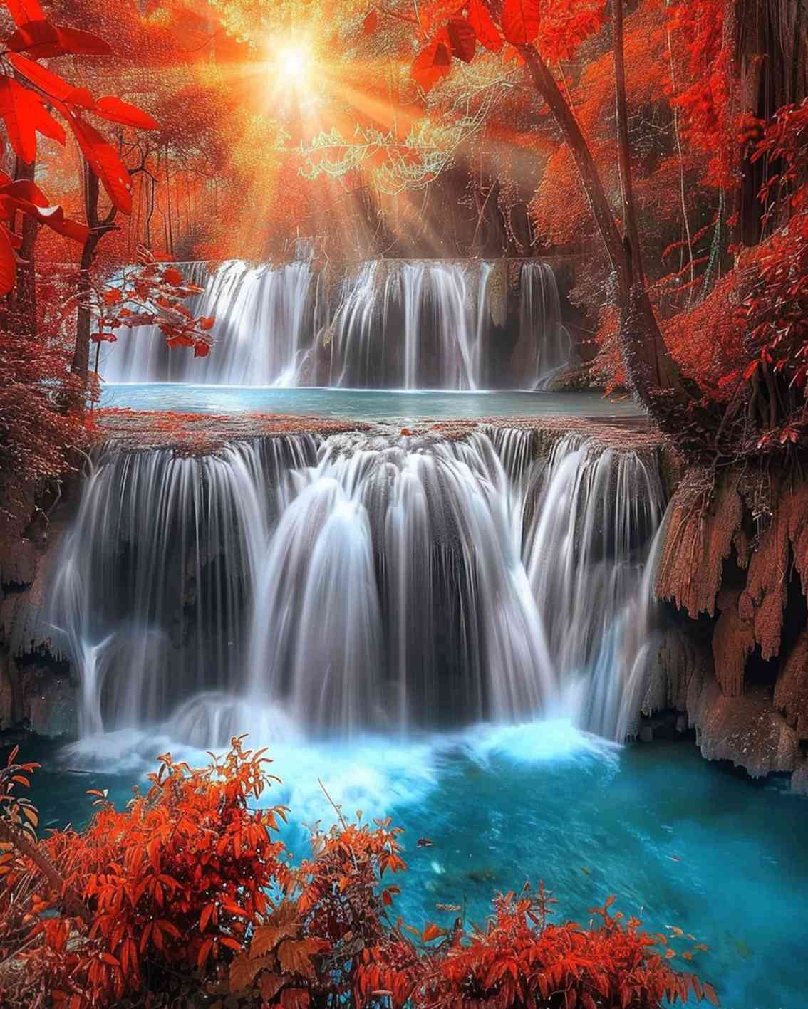 tucocoo-autumn-sunset-waterfall-malen-nach-zahlen-40x50-herbst image 2