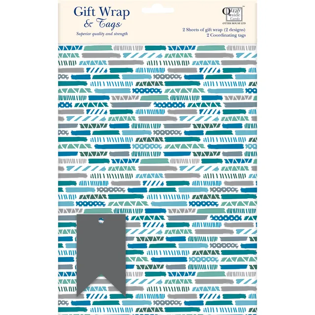 otter-house-gift-packaging-geschenkpapier-grau-blau-streifen-2-bogen image 1