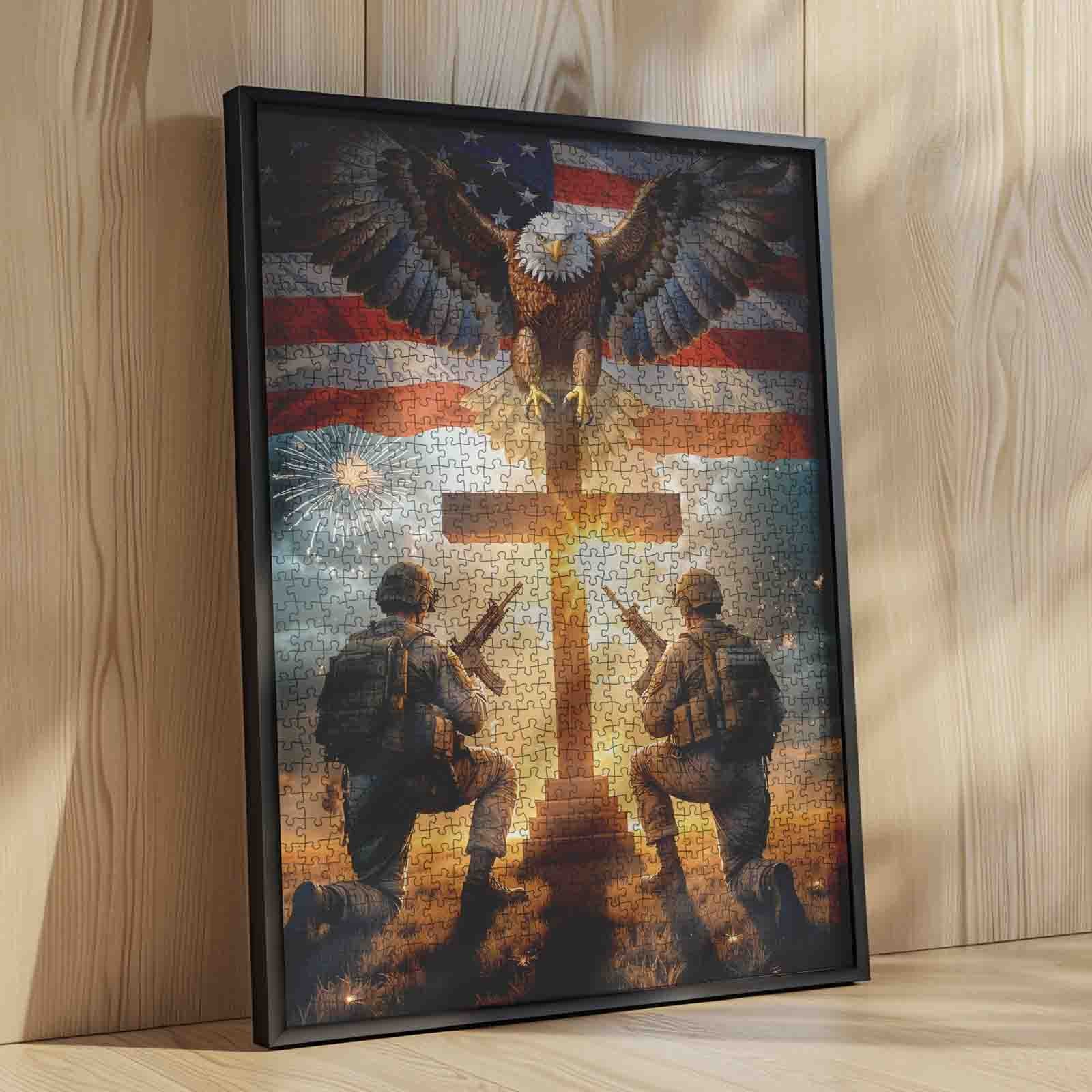 tucocoo-jigsaw-patriotic-soldiers-prayer-eagle-cross-flag-puzzle-1000-teile image 4