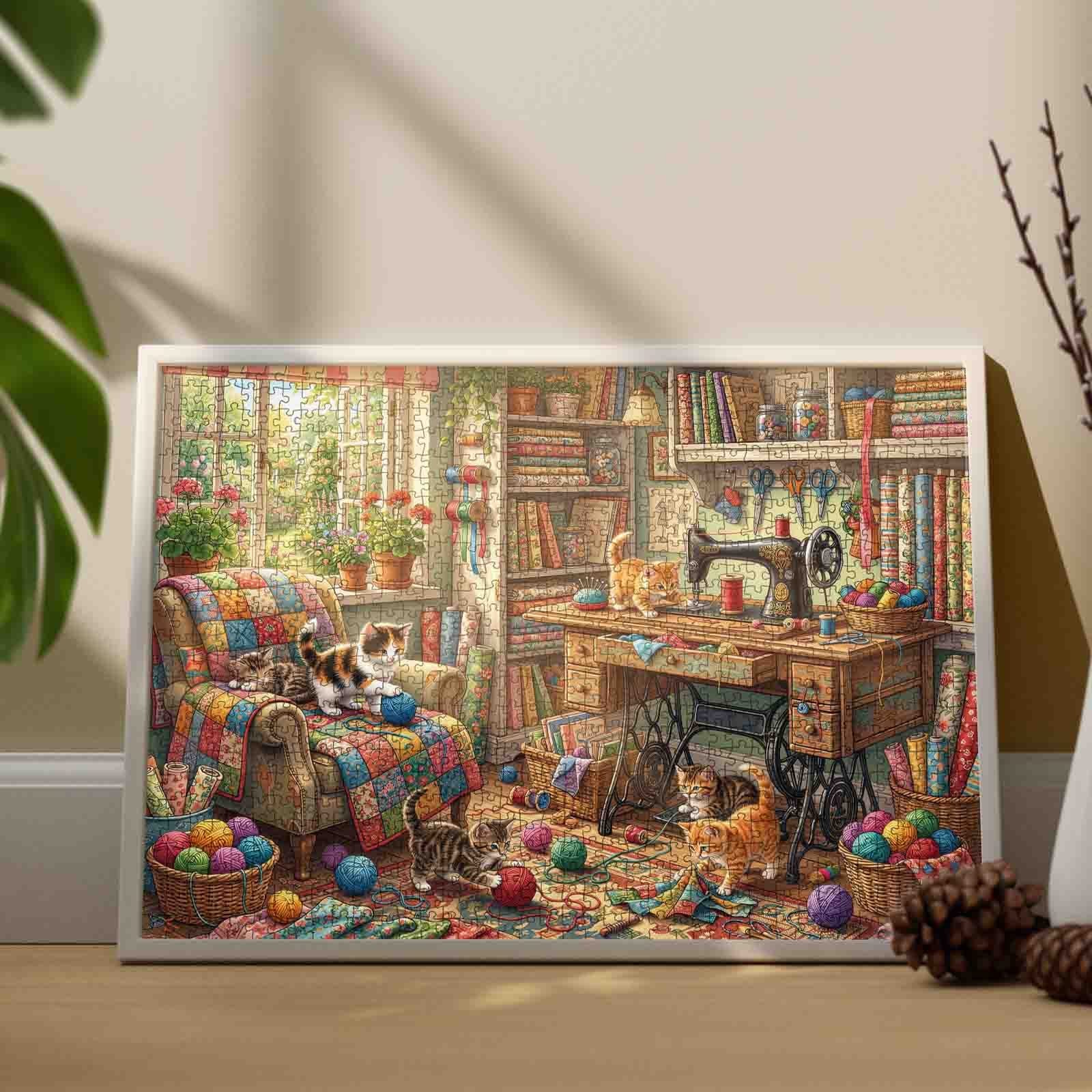 tucocoo-jigsaw-cozy-sewing-room-kittens-puzzle-1000-teile-katzen image 3