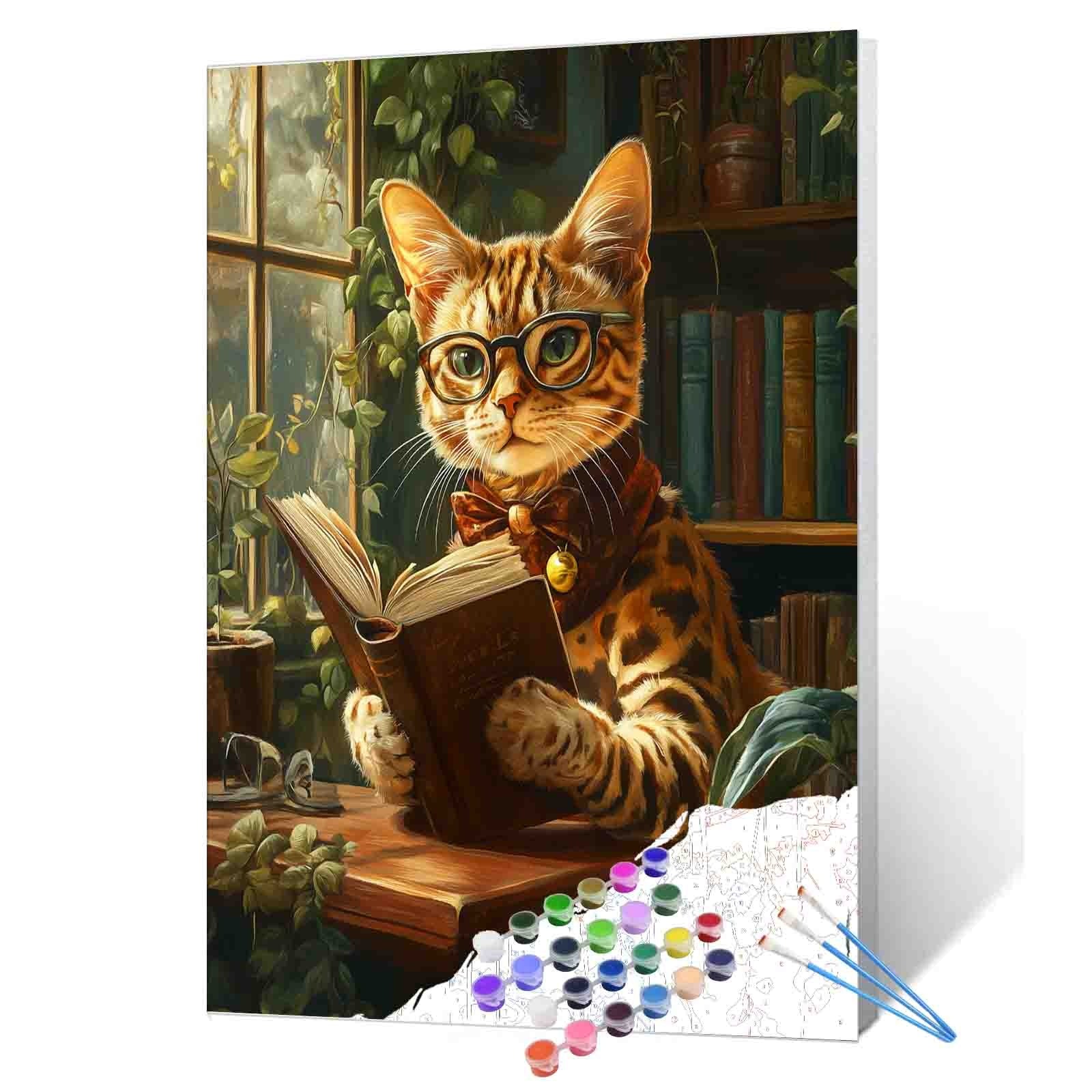 tucocoo-paint-by-numbers-reading-cat-malset-katze-ohne-rahmen image 1