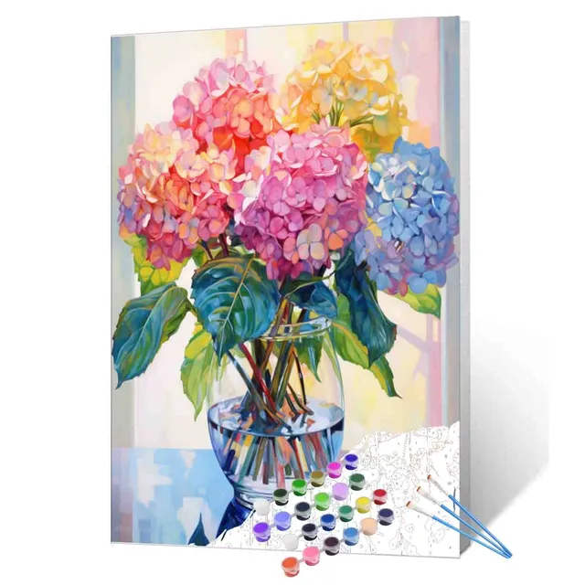 Tucocoo Hydrangea in Glass Vase Malen nach Zahlen 40x50 Blumen