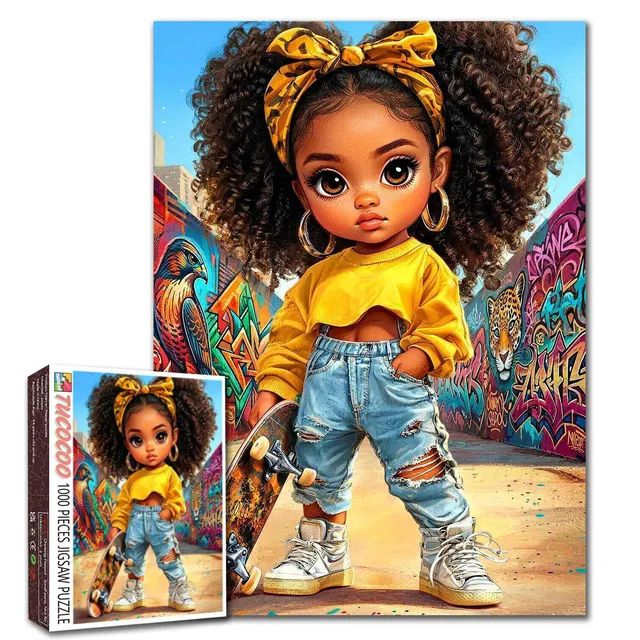 tucocoo-cute-afro-girl-skateboard-puzzle-1000-teile-street-art image 1