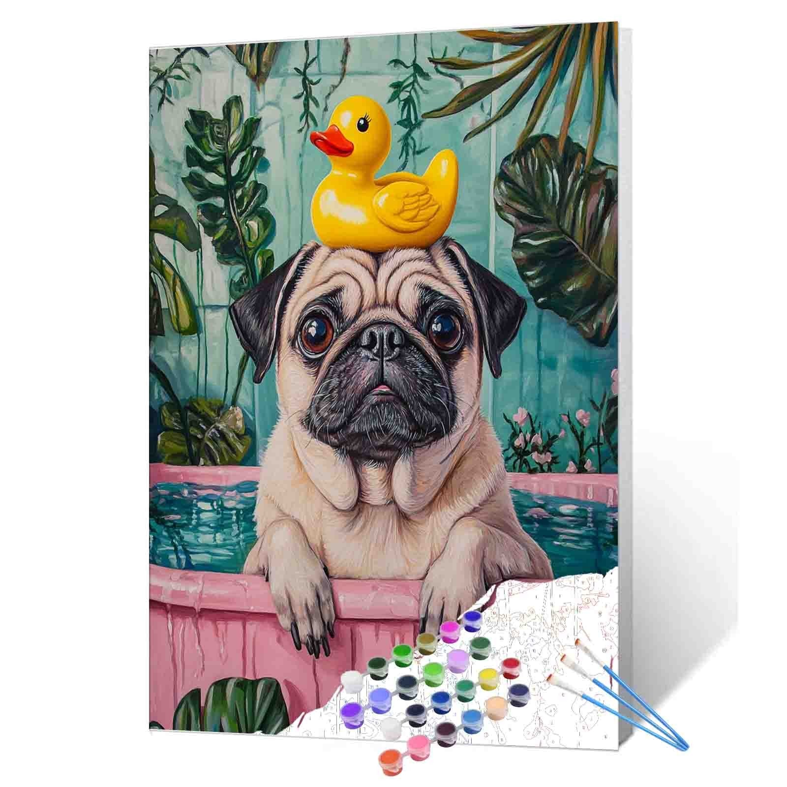 tucocoo-pug-bathtime-moment-malen-nach-zahlen-ohne-rahmen-40x50-cm image 1