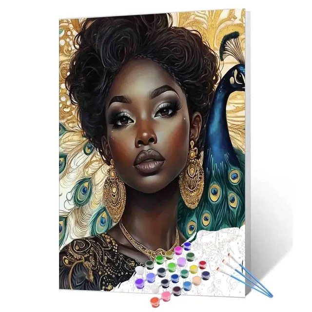 tucocoo-paint-by-numbers-peacock-queen-in-gold-malset-40x50 image 1