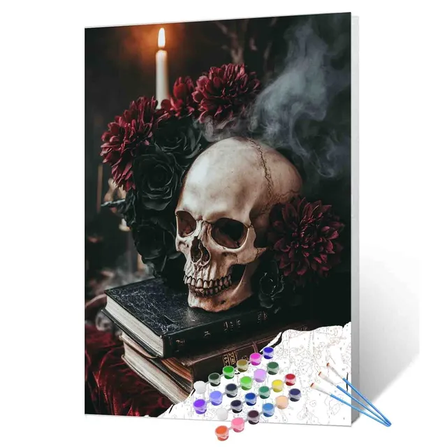 tucocoo-paint-by-numbers-skull-with-roses-and-candle-malen-nach-zahlen image 1