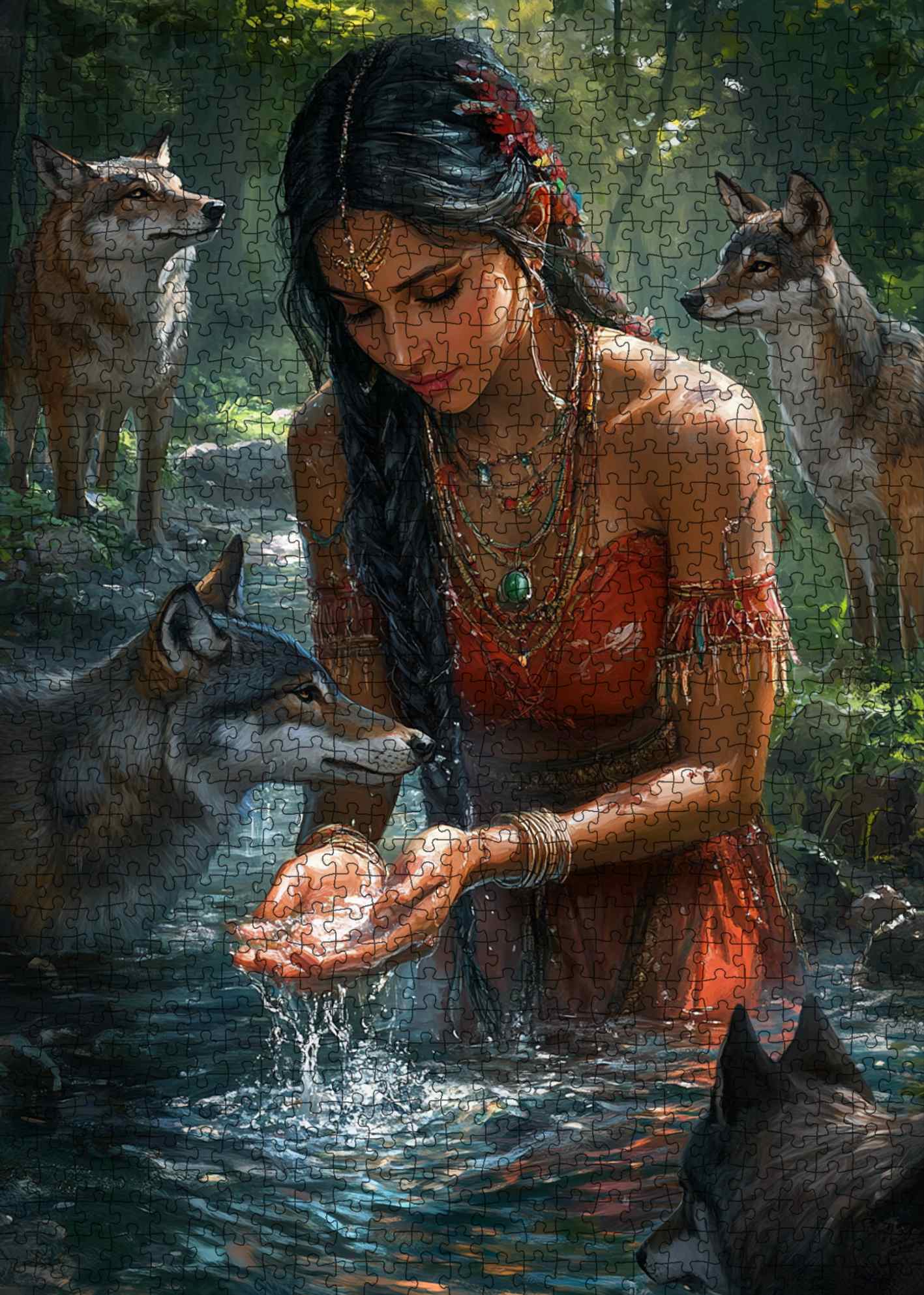tucocoo-mystic-forest-woman-wolves-puzzle-1000-teile-wald image 2