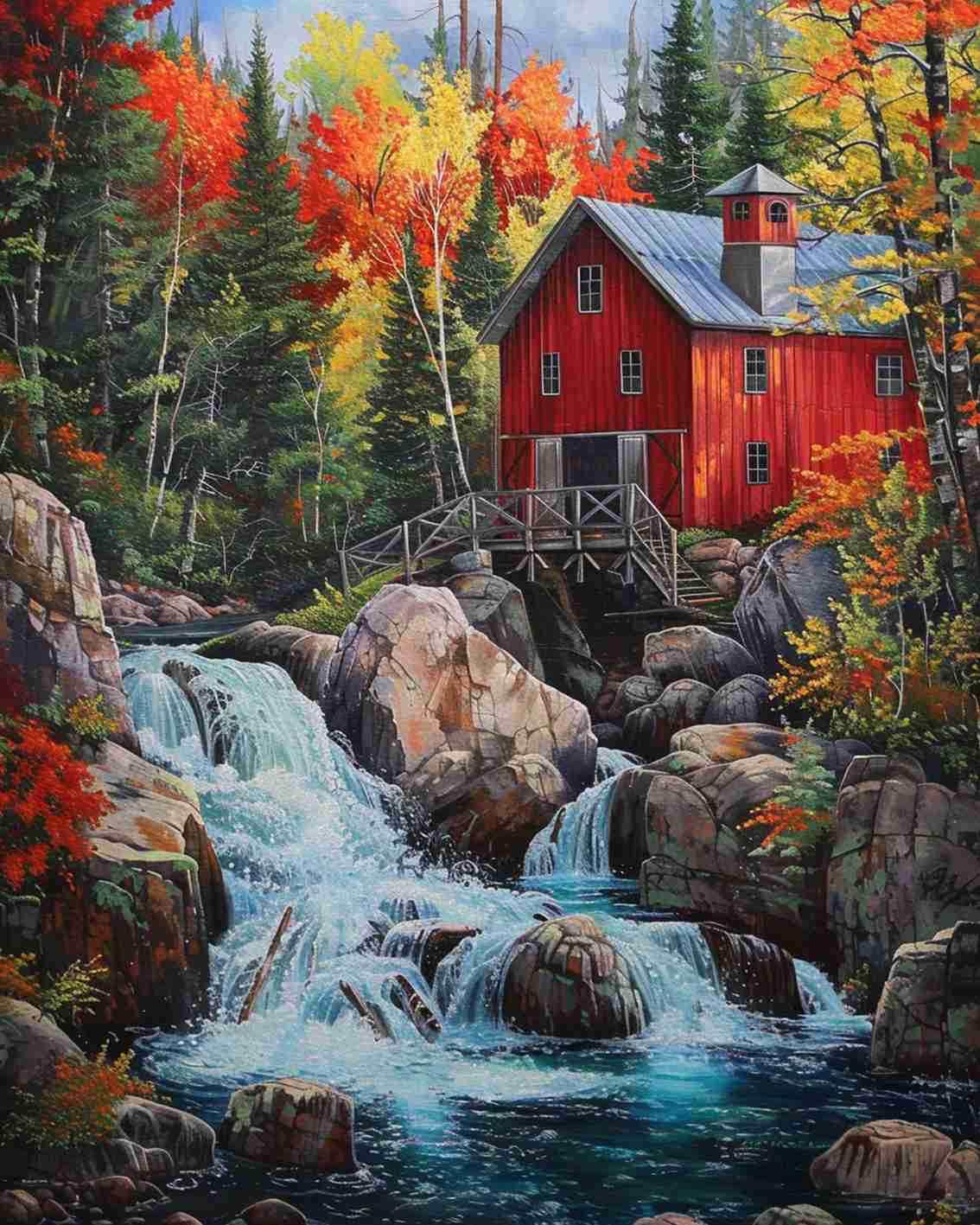 tucocoo-red-barn-waterfall-malen-nach-zahlen-40x50-ohne-rahmen-scheune image 2