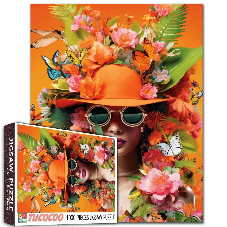 tucocoo-orange-woman-flowers-butterfly-puzzle-1000-teile-portrait image 1