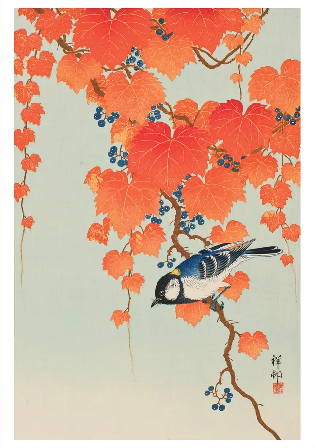 pomegranate-blank-notecards-ohara-koson-japanese-bunting-karte-vogel image 1