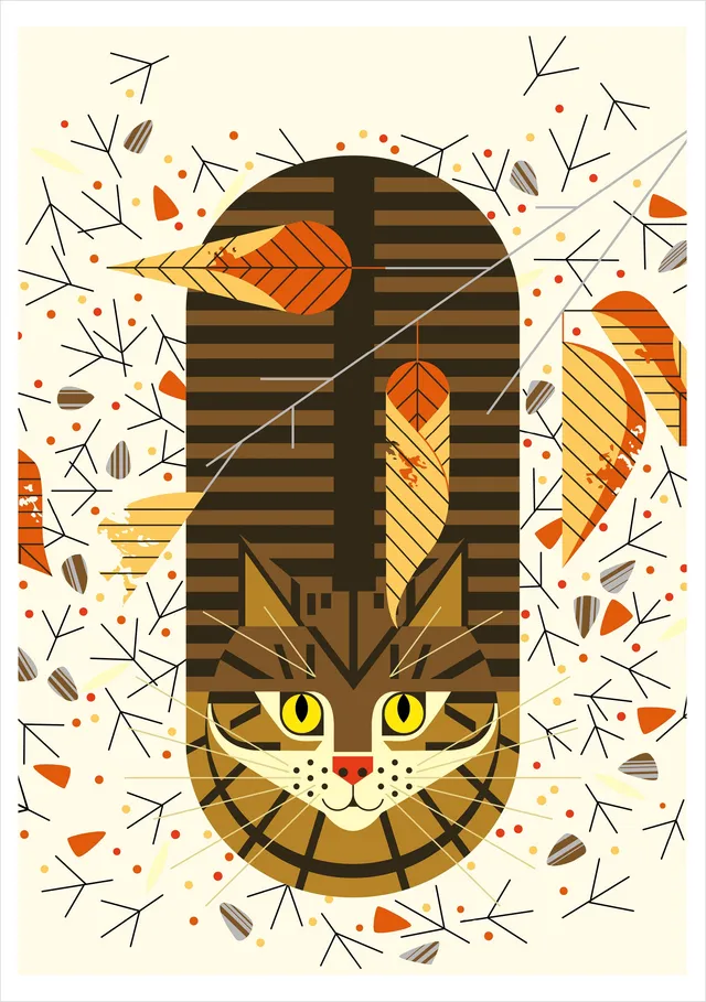 pomegranate-blank-notecards-charley-harper-purrfectly-perched-karte-katze image 1