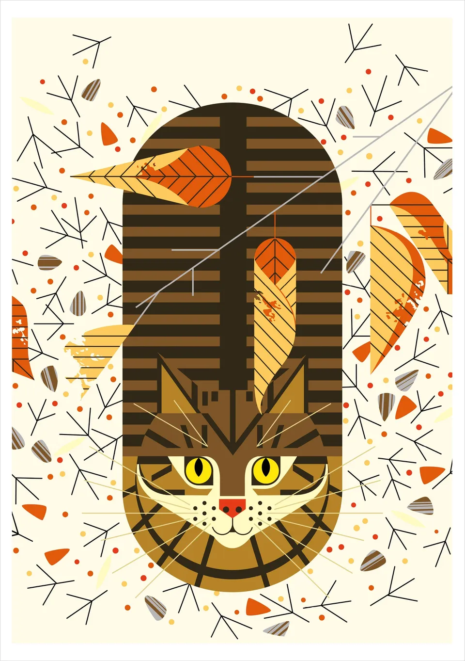 pomegranate-blank-notecards-charley-harper-purrfectly-perched-karte-katze image 1