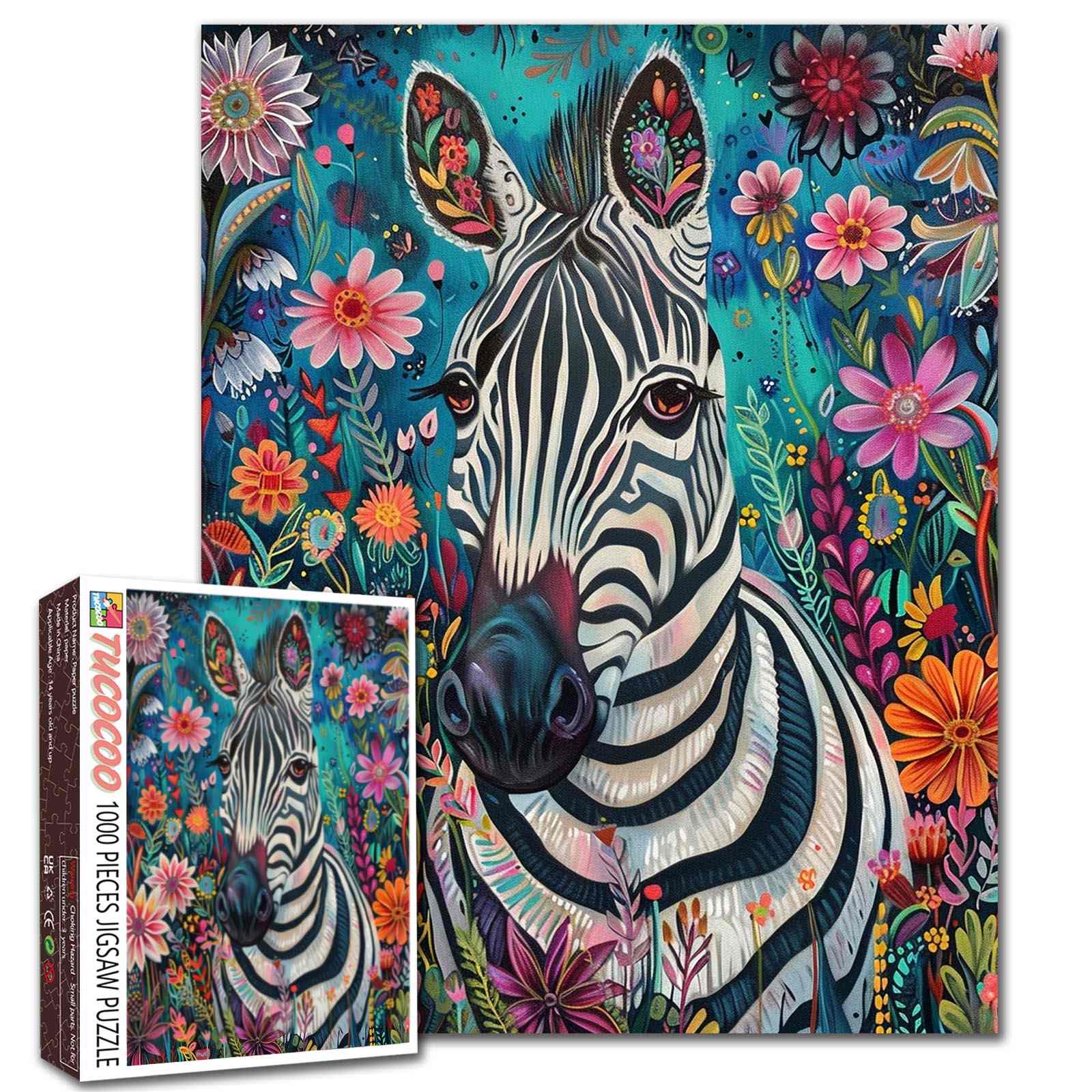 tucocoo-jigsaw-puzzles-floral-zebra-portrait-puzzle-1000-teile-tiere image 1