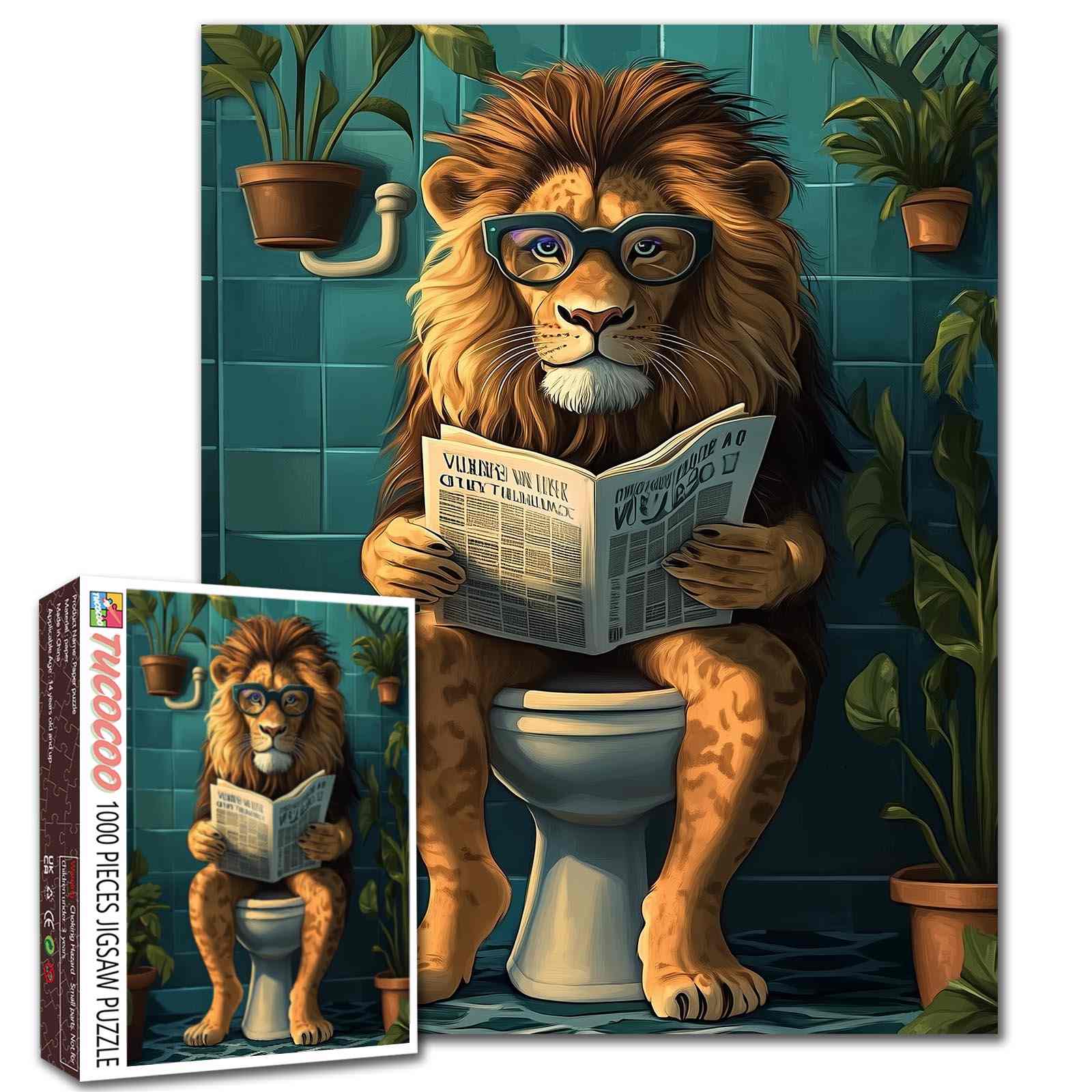 tucocoo-reading-lion-in-bathroom-puzzle-1000-teile-l-we image 1