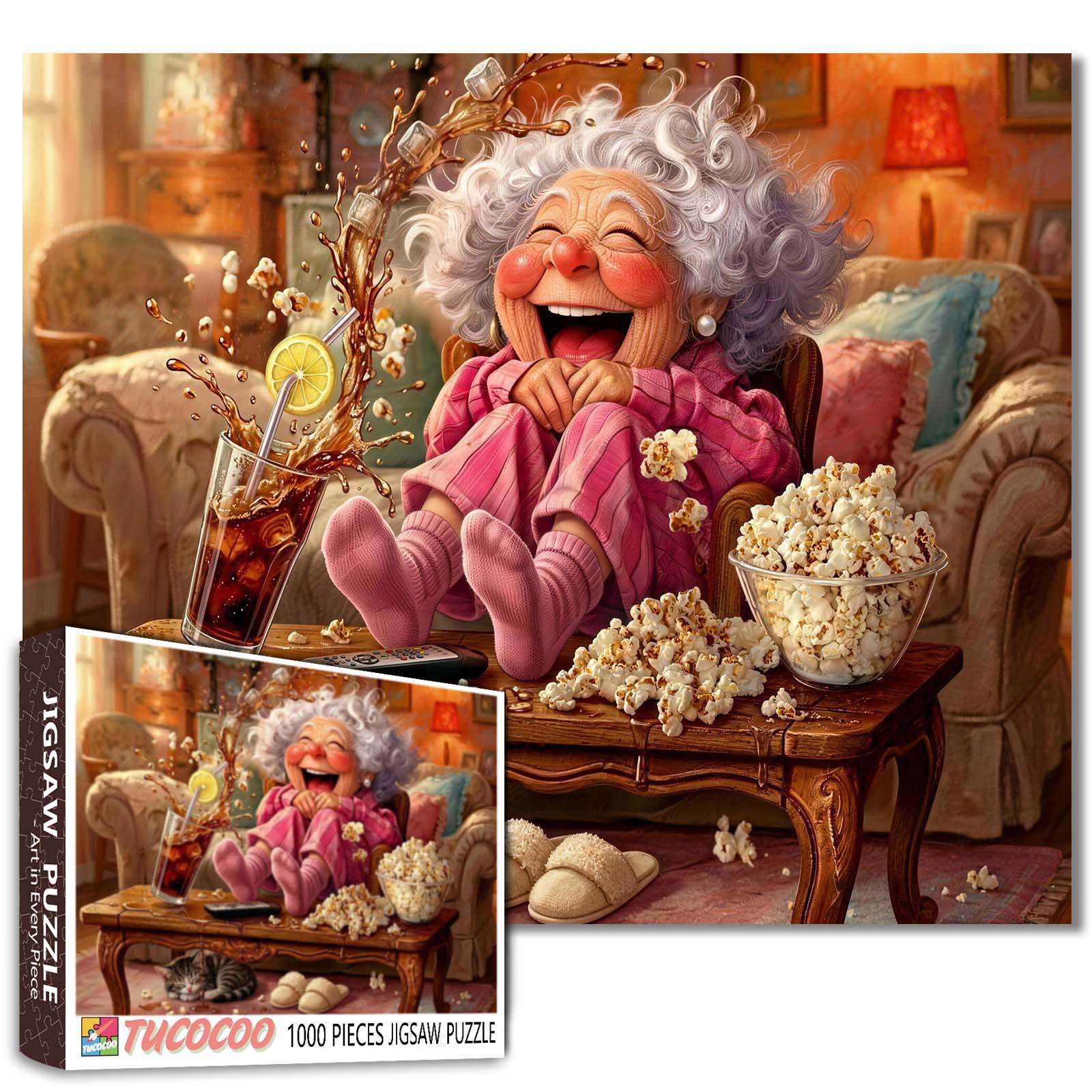 tucocoo-jigsaw-puzzles-laughing-grandma-puzzle-1000-teile-filmabend image 1