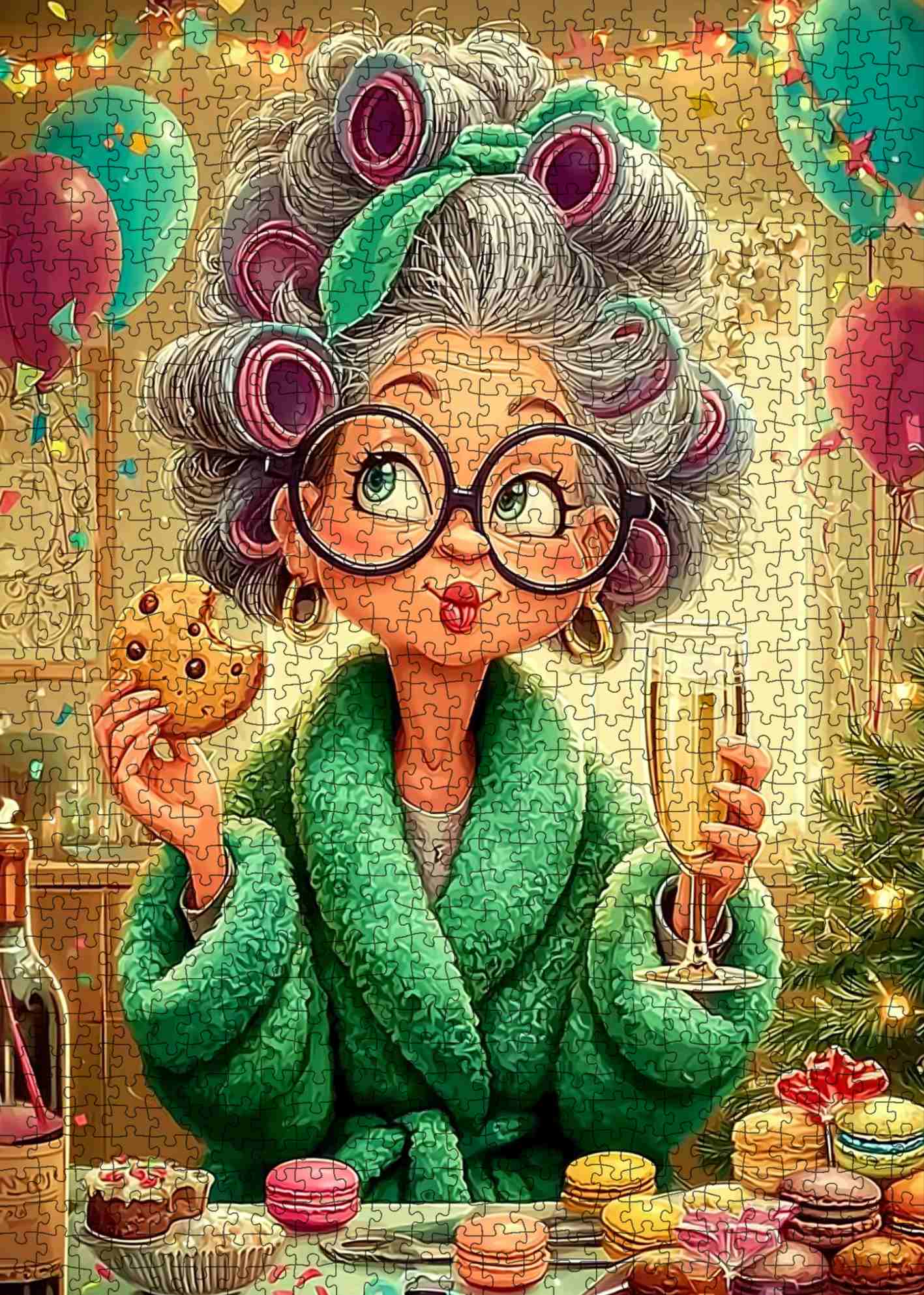 tucocoo-happy-grandma-drinking-champagne-puzzle-1000-teile image 2